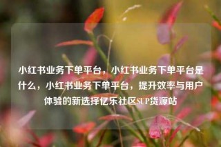 小红书业务下单平台，小红书业务下单平台是什么，小红书业务下单平台，提升效率与用户体验的新选择亿乐社区SUP货源站